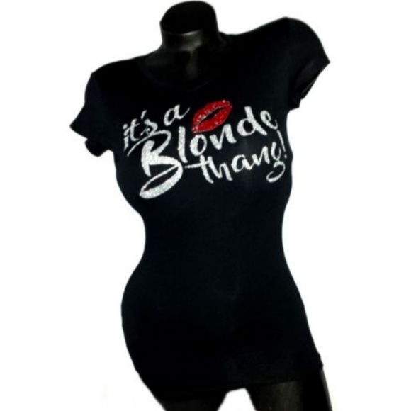 It's a Blonde Thang!Sexy Black Fitted Spandex Tee. - Picture 3 of 4